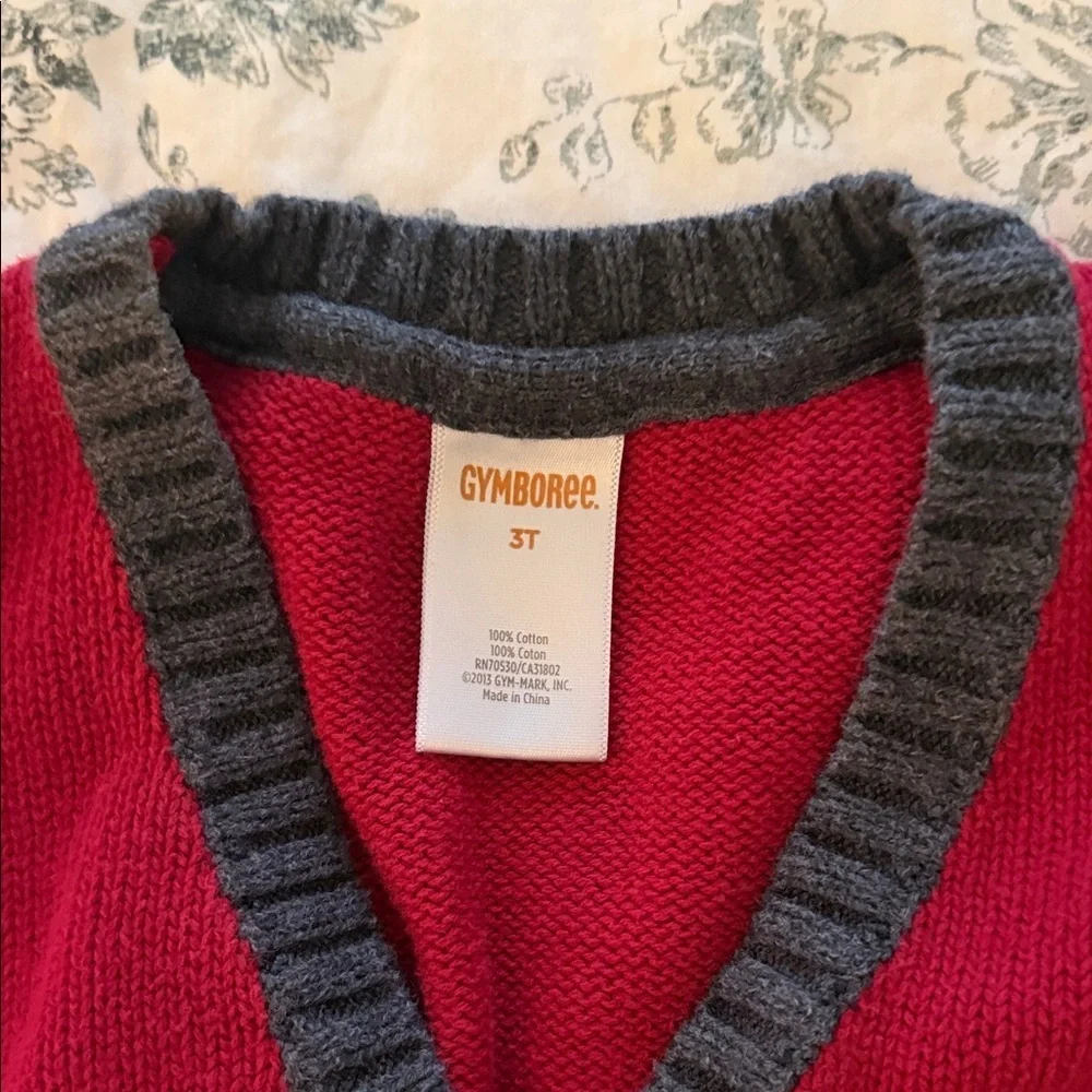 Gymboree Red Sweater Cardigan with Gray Trim